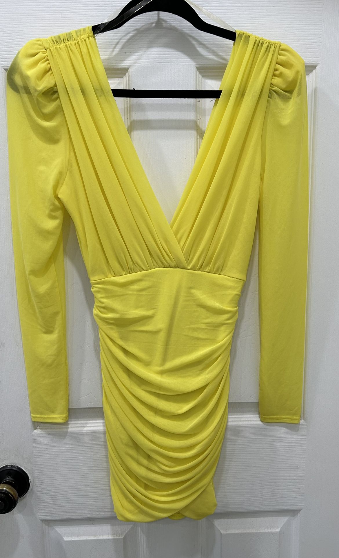 Yellow Ruched Mesh Dress size S