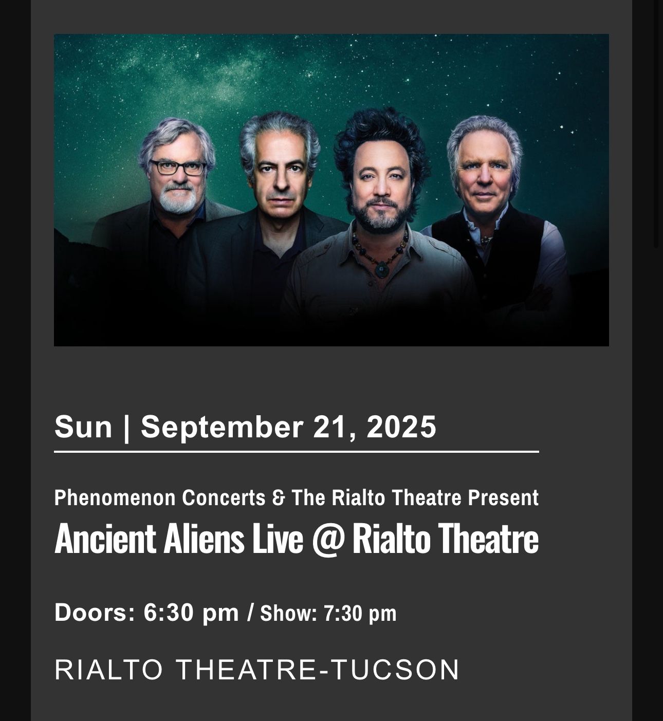 2 Tickets Lower Level Ancient Aliens Tour Night 