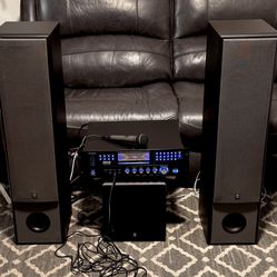 KARAOKE +HOME THEATER , 1000W max pre-amplifier  Bluetooth, a CD/DVD player, USB/SD card inputs,  mic inputs, audio/video playback with customizable E