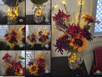 2 Fall Floral Arrangement in Mason Jar with Lights