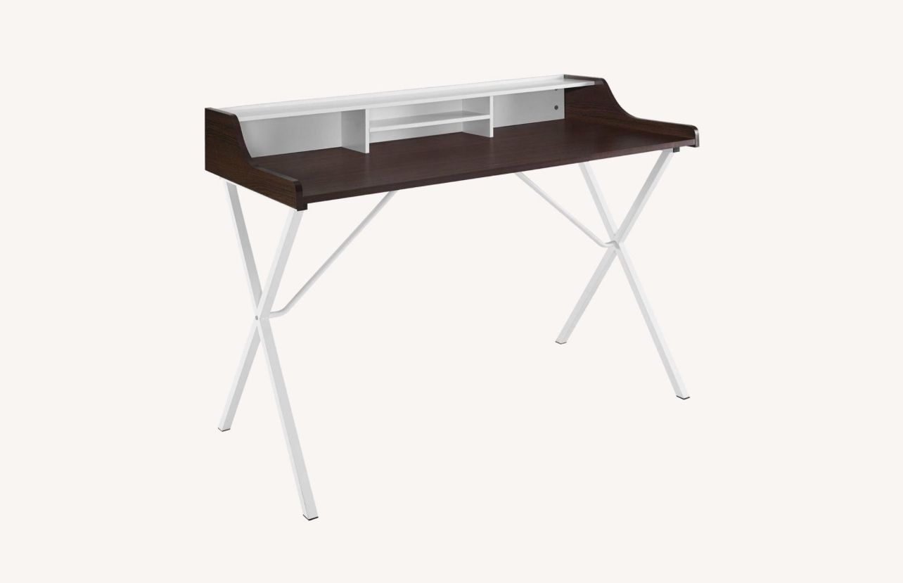 Office Desk In Cherry Top W/ White Metal Frame