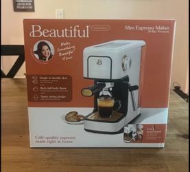 Beautiful Slim Espresso Machine with 20-Bar Pressure, White Icing by Drew Barrymore - New In Box