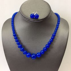 Natural 6-14mm Blue Sapphire 18” Necklace/earrings 10mm Gemstone 