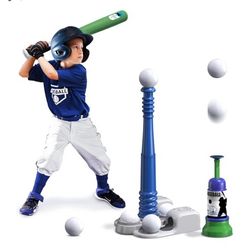QDRAGON 2 in 1 T Ball Sets for Kids 3-5 5-8, Tee Ball Set with Automatic Pitching Machine/Adjustable Batting Bat & Stand/6 Balls, Baseball Toys Outdoo