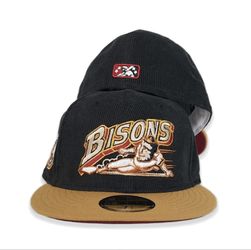 Black Corduroy Buffalo Bisons Panama Tan Visor Burgundy Bottom Buffalo Bison Side Patch New Era 59Fifty Fitted
