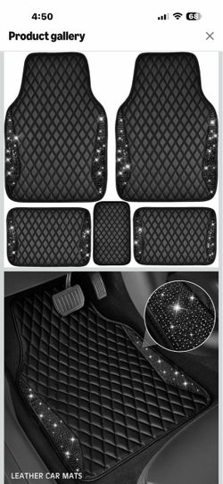 CAR PASS Bling Leather Car Mats Shining Diamond Floor Mats Sparkly Glitter Crystal Rhinestones Carpet Anti-Slip Waterproof Pad Universal Fit for Autom