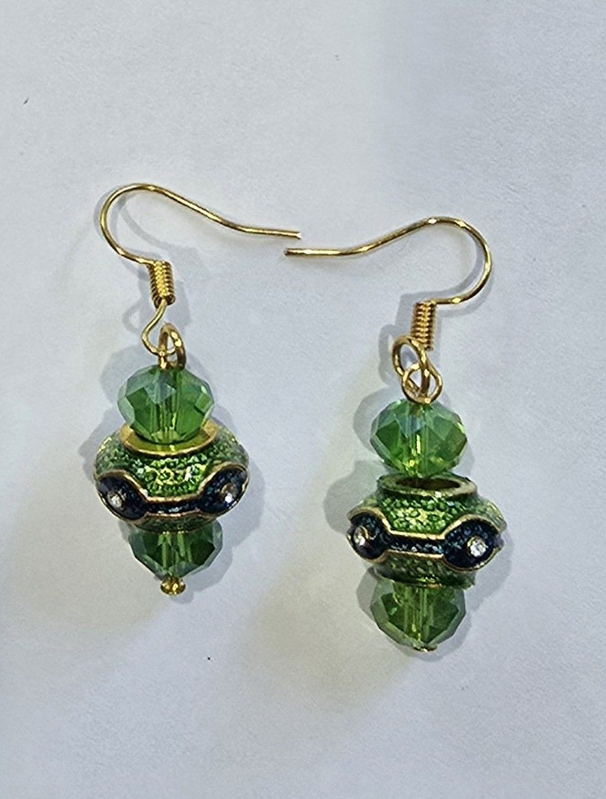 SWAROVSKI BEAD & ITALIAN LAMPWORK CHARM BLING ACCENT UNIQUE BOUTIQUE EARRINGS