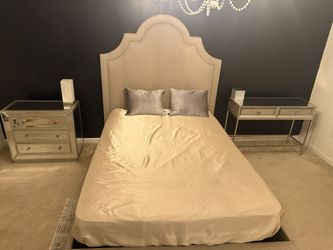 Queen Upholstered Bed Mattress and Box Spring Included