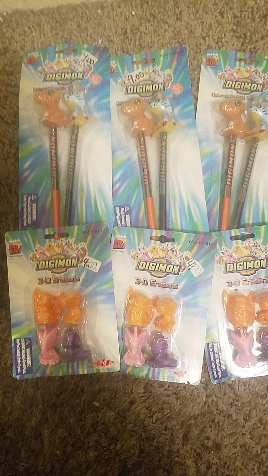 Digimon Colored Pencils with Toppers and 3-D Erasers New in the package!