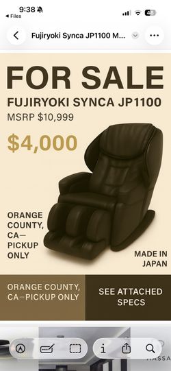 Massage Chair (made in Japan) For Sale. Like new