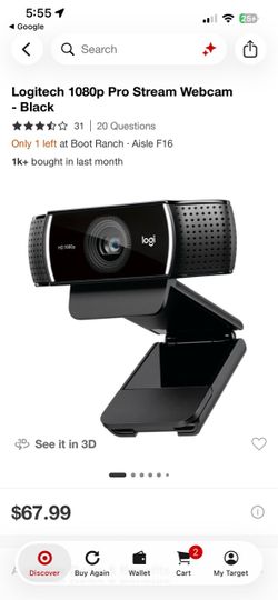 Logitech 1080p Pro Stream Webcam Black