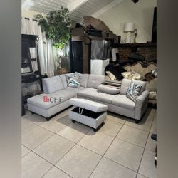 Living room sectional sofa with storage ottoman 