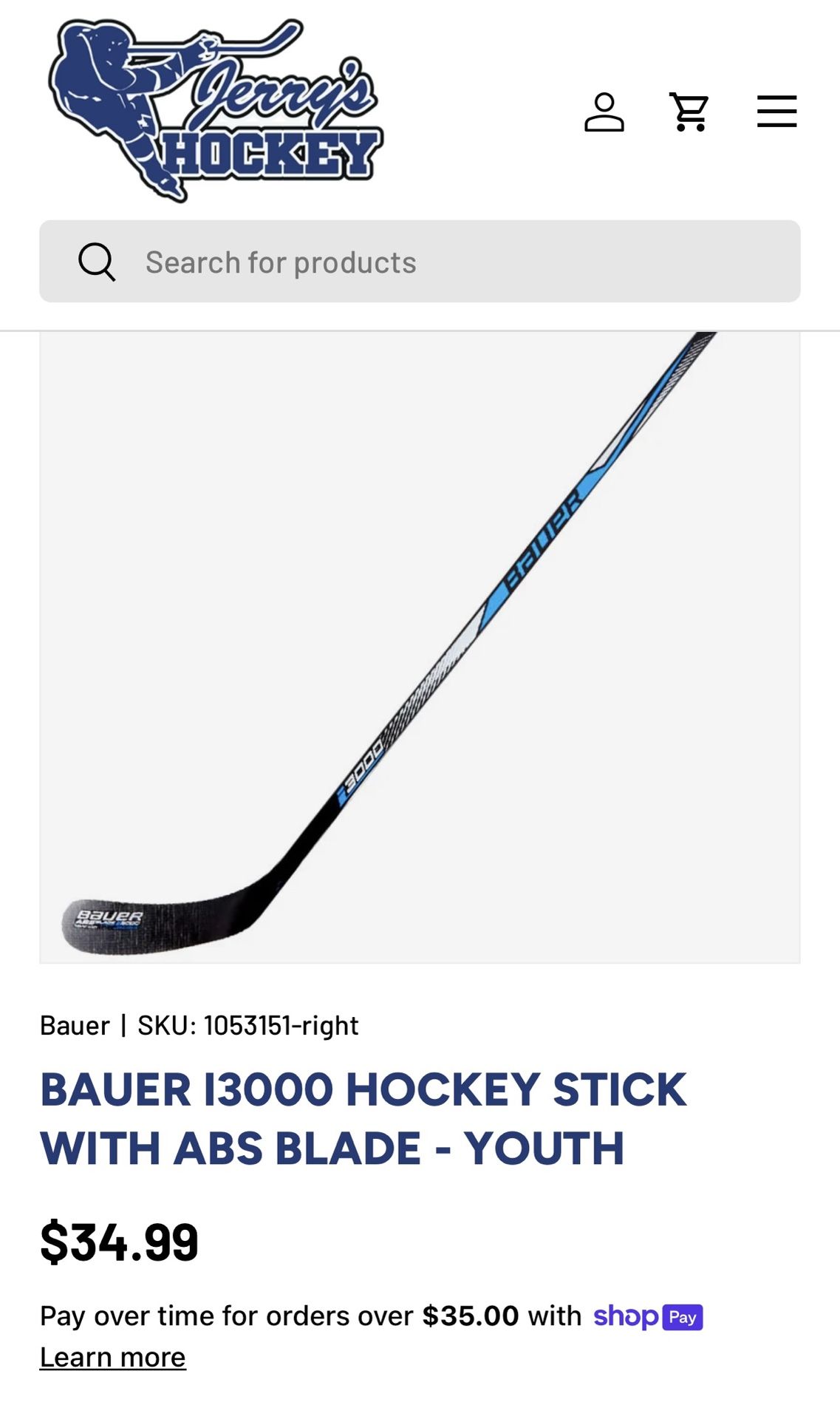 BAUER I3000 HOCKEY STICK WITH ABS BLADE - YOUTH
