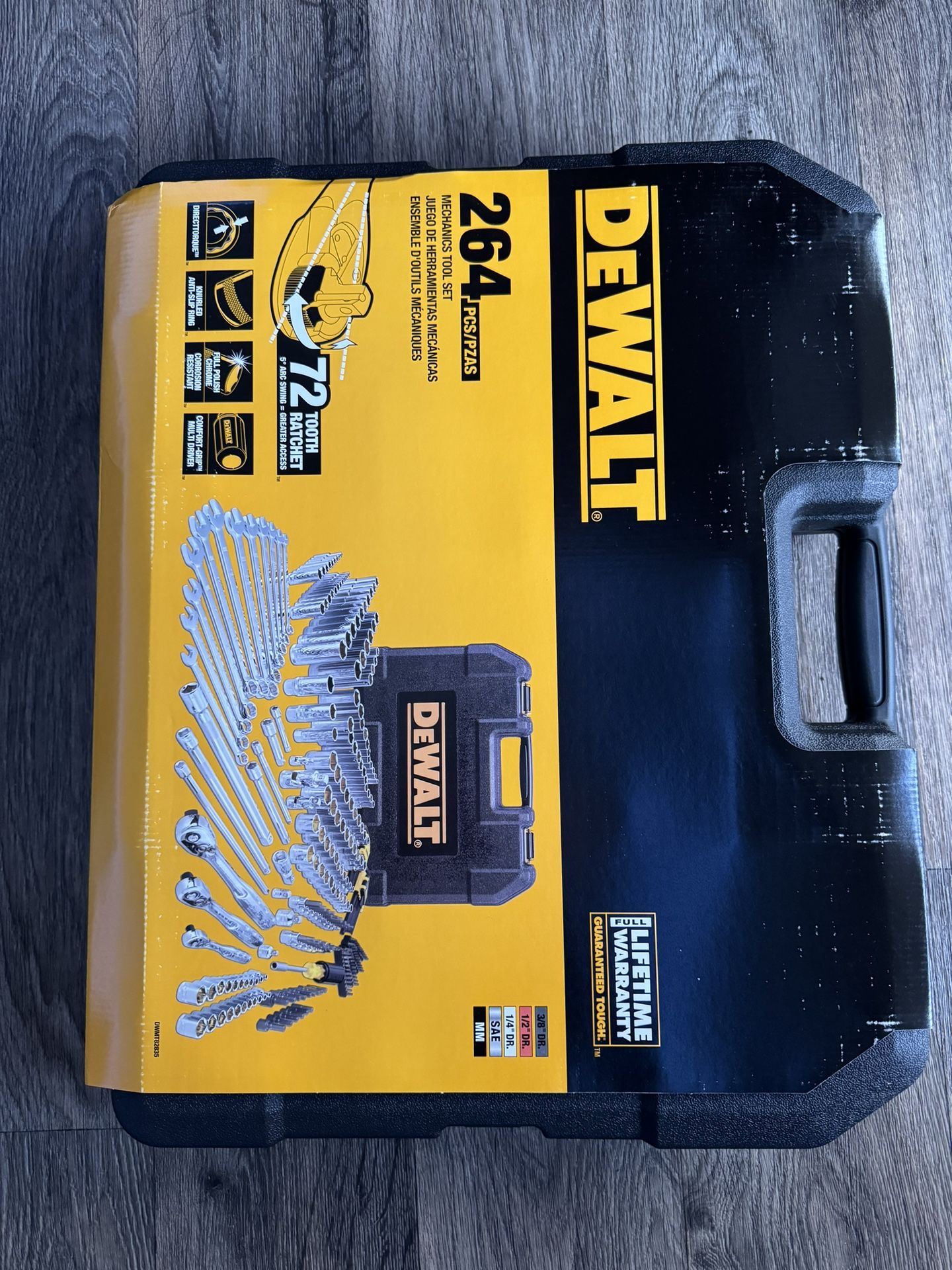 DeWALT DWMT82835 Mechanics Tool Set w/ Full Polish Chrome Finish - 264 PC