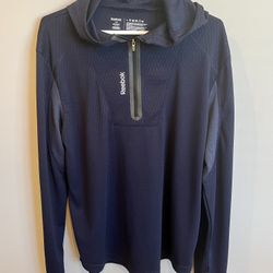 Men’s Reebok Size L Lightweight Quarter-Zip Navy Hoodie 