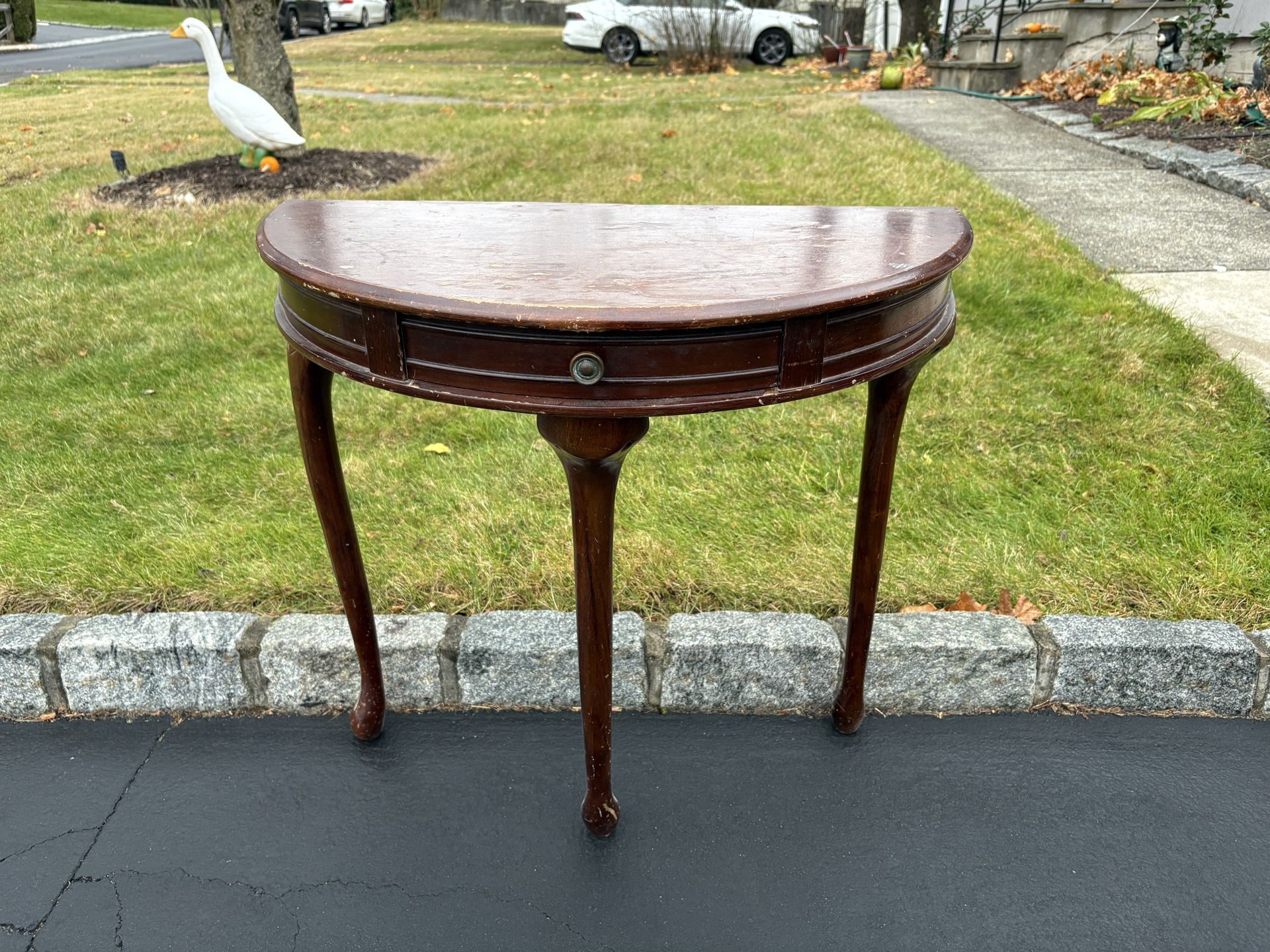 Wood Console Table With Pull Out Drawer- Needs Refinishing - 29" wide x 14" deep x 27.5" high
