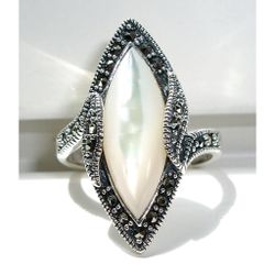Size 7, 925 Sterling Silver Mother Of Pearl Marcasite Ring