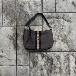 Coach Sutton Black Leather Gray Shoulder Bag
