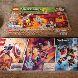 LEGO Minecraft The Blaze Bridge & LEGO Super Heroes Marvel Tri-Pack: Thor, Captain America, & Spiderman (SEALED)