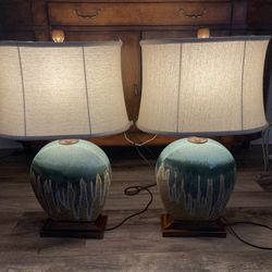 3-Way Table Lamps 31”H X 17”W X 10”1/2W (Ceramic Vase) In Good Condition $40 Both Firm On Price