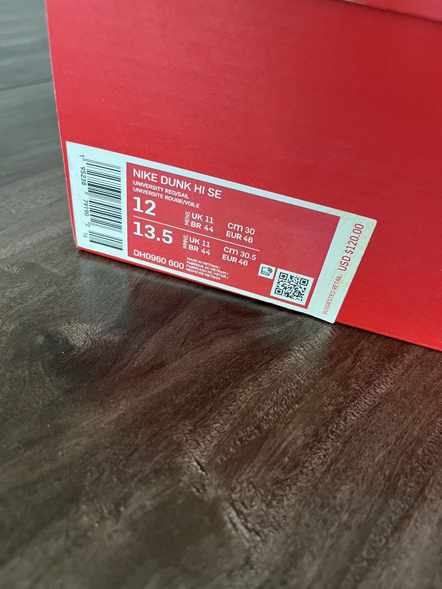 Dunk High SE 'First Use Pack - University Red' size 12