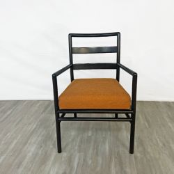 ( Delivery Available ) T.H. Robsjohn-Gibbings for Widdicomb Black Lacquer Dining Chair Set in Orange Upholstery