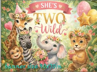 She's two wild birthday banner decorations 2nd birthday safari