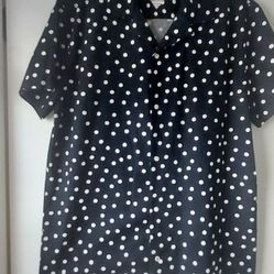 Tommy Hilfiger Woven Polka Dot Navy Blue Button Front Shirt XL Preppy SS