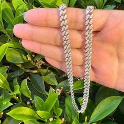 Cuban Link Chain MOISSANITE Stones Prong 8mm 16inch