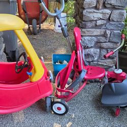 Kids gently used 3 wheeler with parent control and push car