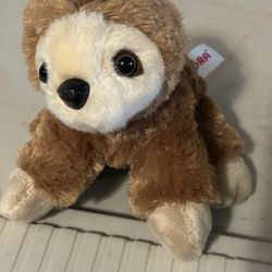 Aurora Small Plush Sloth Brown and Beige with button eyes.