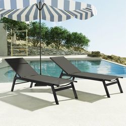 Aluminum Outdoor Chaise Lounge Set of 2,Patio Breathable Textilene Lounge Chairs,Sunbathing Recliner w/5 Adjustable Backrest, for Outside Yard Balcony