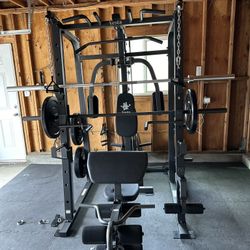 Vesta Fitness Smith Machine 1001 w/Bench Attachment | 230lb Bumpers Olympic Weights | 7ft Olympic Bar | Gym Equipment | FREE DELIVERY🚚 