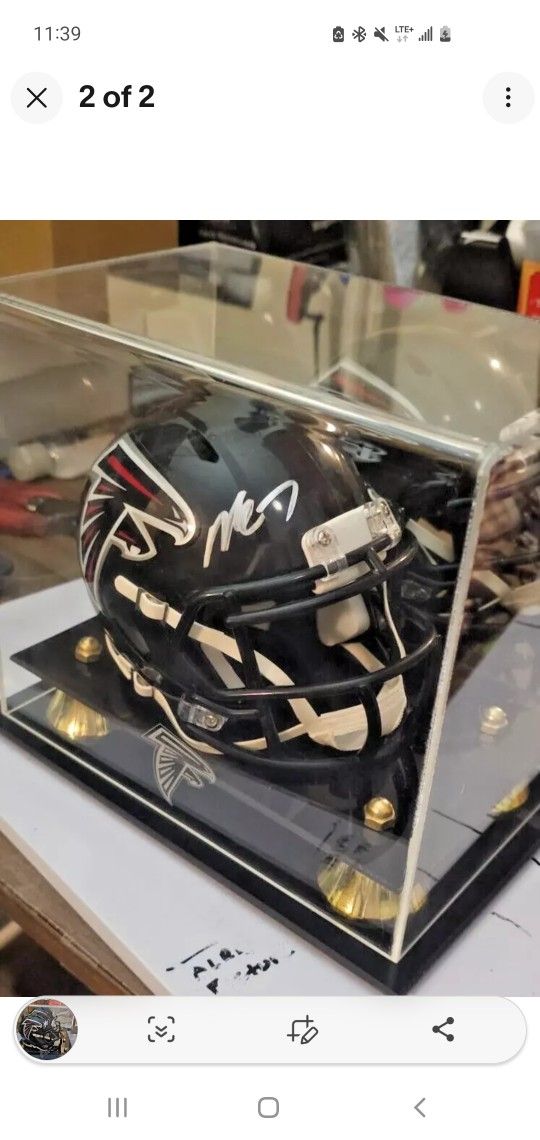 Atlanta Falcons Michael Vick Signed Mini Helmet With Custom Falcons Case