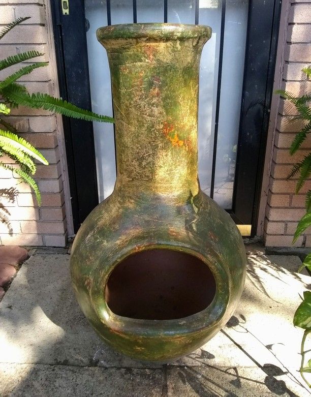 Distressed Green Clay Chiminea
