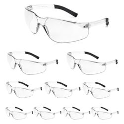 Clear Safety Glasses Bulk of 10 ANSI Z87.1 Protective Eyewear Scratch-Resistant for Work, Lab, Construction