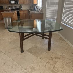 Mid Century Ming Style Mahogany Wood and Glass Top Dining Table by Henredon