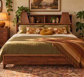 Mid-Century Walnut Bed Frame with Bookcase Headboard (headboard only)