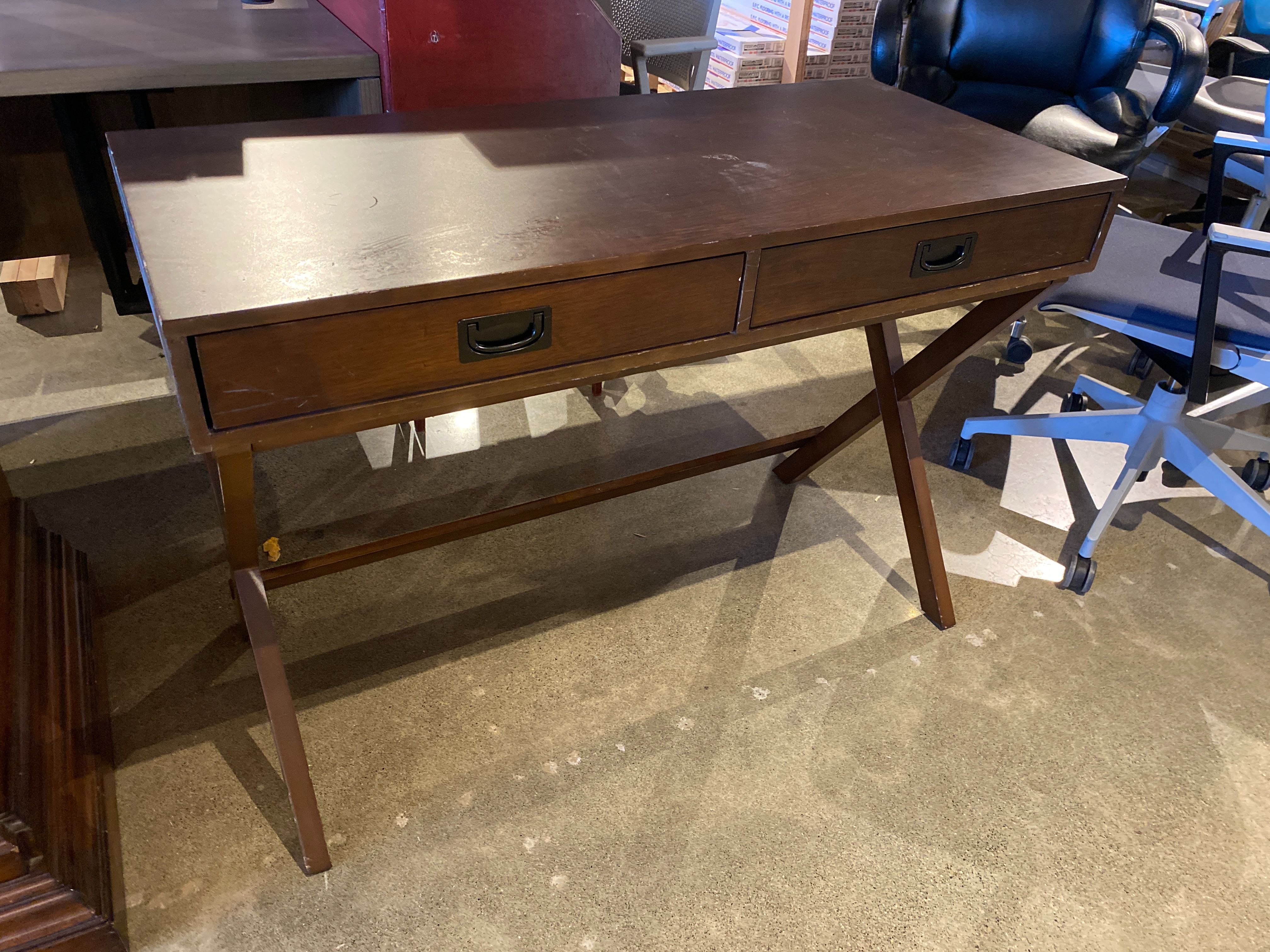 Two Drawer Wood Desk with X Base