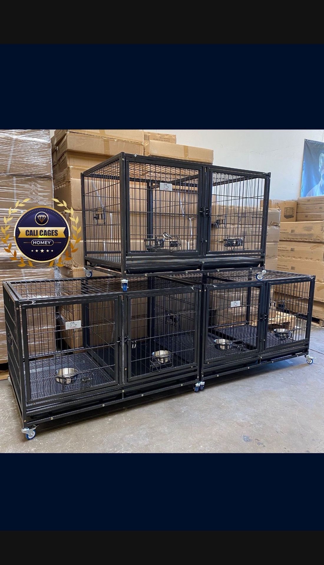 Dog Pet Cage Kennel Size 43 With Divider And Feeding Bowls New In Box Set Of 3