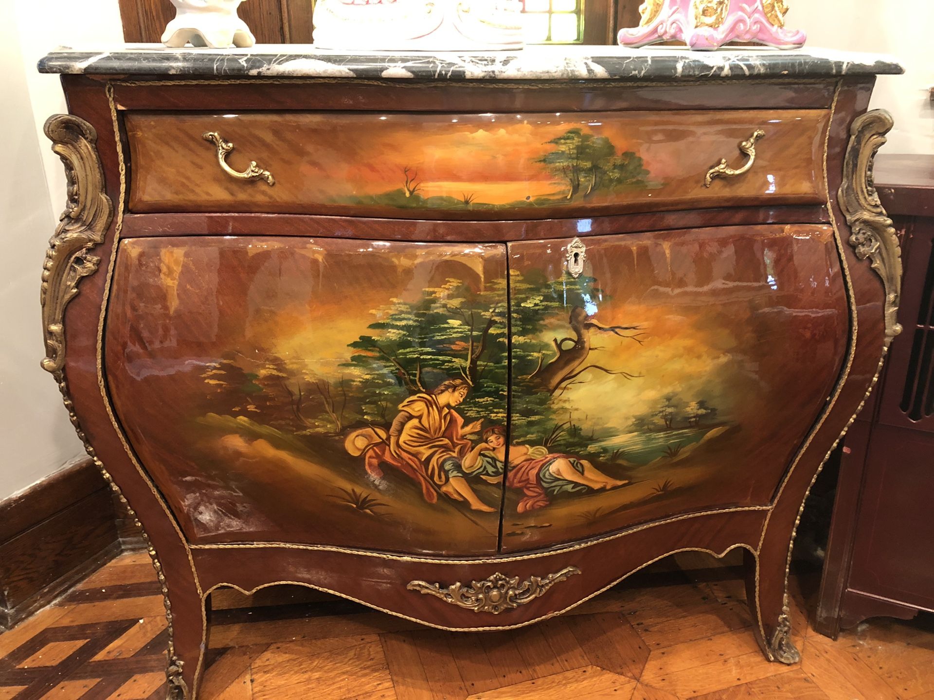 Marble top antique oil painted furniture