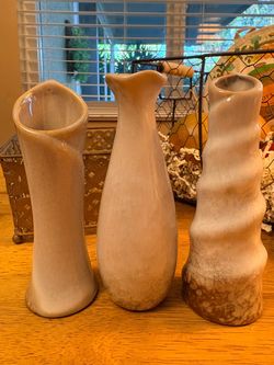 Set of 3 White Ceramic Bud Vases