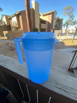 Blue Plastic Pitcher with Lid