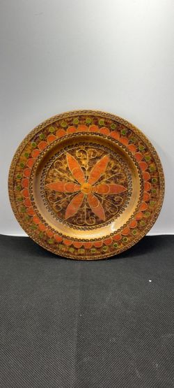 Vintage Carved Wood Decorative Bowl Hand Painted Floral Rustic Farmhouse