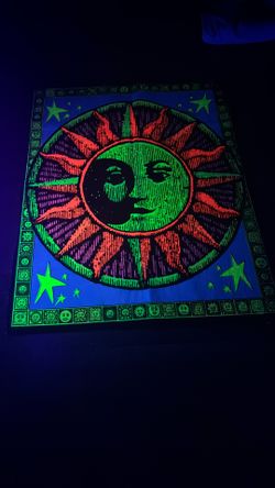 Vintage 90s Celestial Sun Face Stars Blacklight Tapestry Wall Fabric Poster Whimsigoth Astrology Zodiac