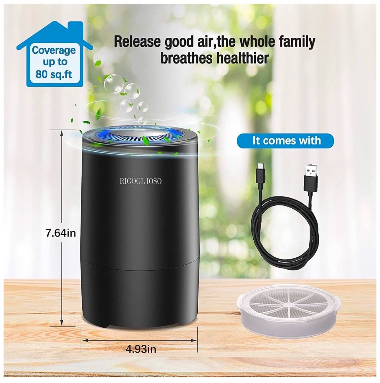Air Purifier for Home Bedroom, Capture 99.97% Airborne Particles as Small as 0.3 Microns, Compact HEPA Air Purifiers with Gentle Night Light(Light Can