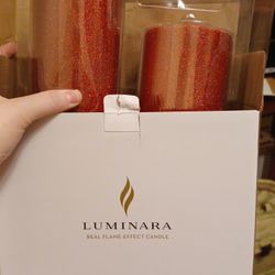 Luminara Flameless - Smooth & Glitter - Ruby Red Pillar Candle Sets 