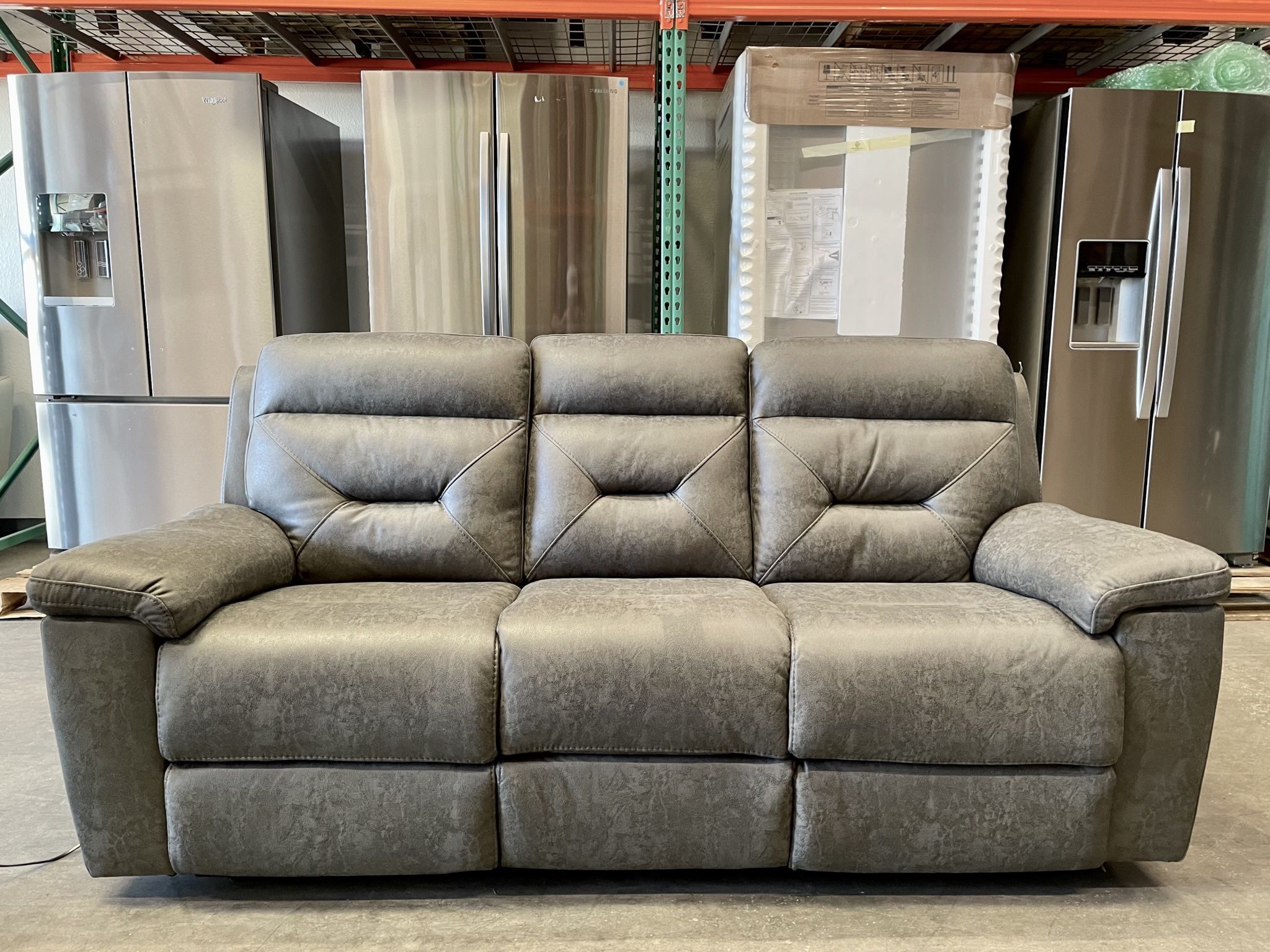 Lawton Fabric Power Reclining Sofa with Power Headrests, Gray