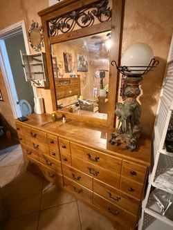 Wooden dresser with mirror