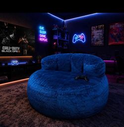 4FT Giant Bean Bag Chair with Memory Foam Filled, Velvet Cover blue